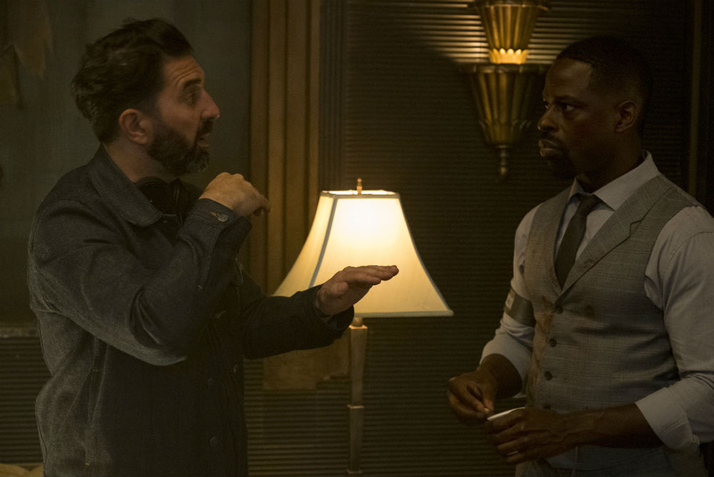 Pearce directing Brown in Hotel Artemis